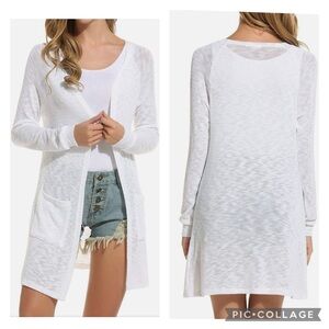 ELESOL XL White Cardigan Sweater Casual Open Front W/Pockets Long Sleeve NWT